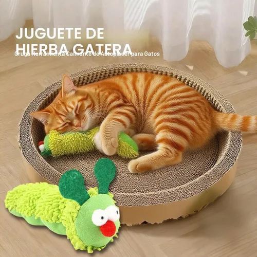 Vista 4 de Almohada de hierba gatera en forma de oruga, una bonita almohada masticable para gatos de interior de todas las edades