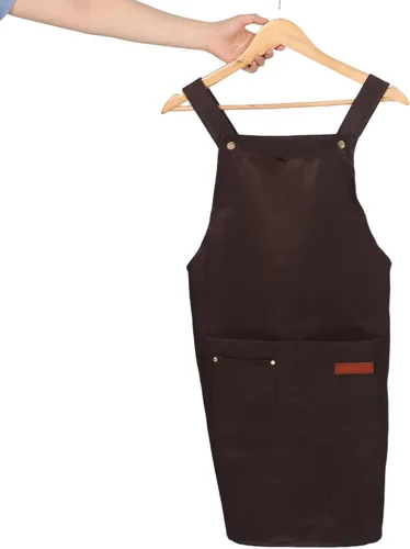 Vista 4 de Uonlytech Waterproof Commercial Bib Apron with Pockets Adjustable Unisex Work Apron for Kitchen Cooking Serving Coffee Shop Staff
