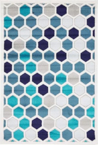 Vista 10 de Unique Loom Metro Collection - Alfombra hexagonal geométrica multicolor abstracta (9 pies x 12 pies, rectangular, marfil y azul)