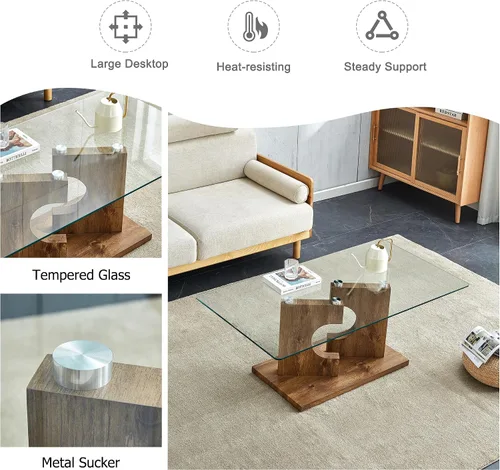 Vista 7 de Mesas de centro de cristal para sala de estar, mesa central rectangular moderna de 47.2 pulgadas, mesa de cóctel minimalista con parte superior