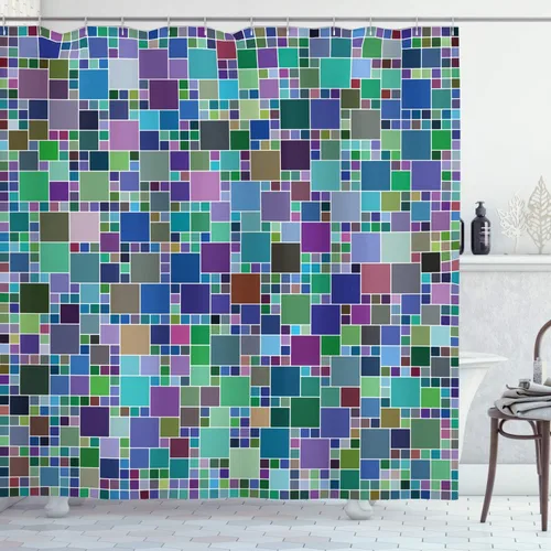 Vista 34 de Ambesonne set de cortina para baño decorativa de tela de poliéster con ganchos