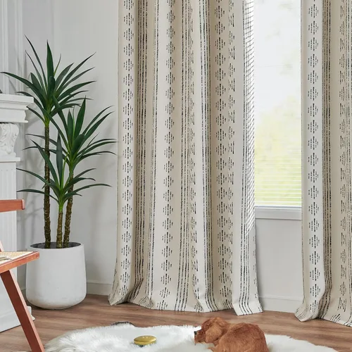 Vista 6 de jinchan - Cortinas bohemias 100% blackout de 54 pulgadas de largo para dormitorio, estampado geométrico negro sobre beige, con ojales