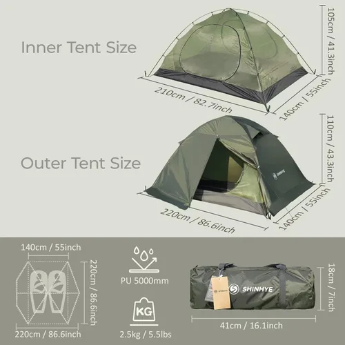 Vista 2 de Tienda de campaña de mochilero para 1/2 persona para 4 estaciones, invierno ultraligero extremo clima frío tiendas de campaña para acampar fácil