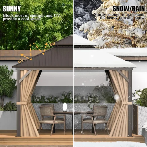 Vista 7 de Domi - Cenador de techo rígido de 8 x 8 pies con malla y cortinas, cenador para exteriores con techo doble de acero galvanizado para patio, césped
