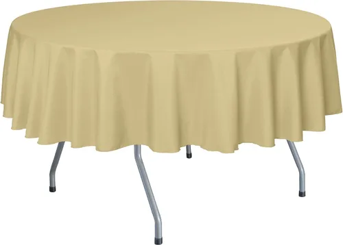 Vista 41 de Ultimate Textile Mantel redondo de lino de poliéster de 60 pulgadas, se adapta a mesas de menos de 60 pulgadas de diámetro, naranja neón