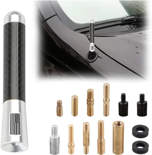 Vista 16 de BESULEN Antena Corta de Coche, Antena de Radio de Auto de 3.1 Pulgadas de Fibra de Carbono con Bandera Americana de Aluminio para Recepción AM/FM