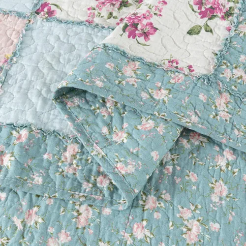 Vista 7 de Chezmoi Collection Abbi - Juego de edredón de 2 piezas con diseño shabby chic, edredón de algodón prelavado con estampado floral, sábanas con diseño