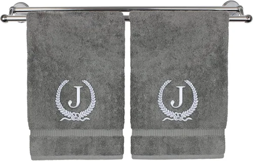 Vista 178 de Toalla de mano con monograma, regalo personalizado, 16 x 30 pulgadas, letra blanca bordada con diseño de corona en toalla negra, extra absorbente