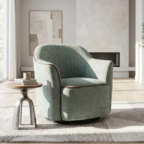 Vista 21 de JIVOIT Silla decorativa de barril giratorio de 360°, sillón redondo giratorio de 36.6 pulgadas con diseño de cojín de doble capa, sofá individual
