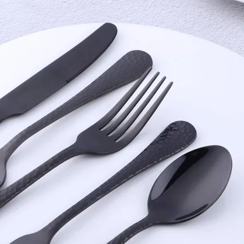 Vista 7 de Juego de cubiertos de acero inoxidable, multiusos para el hogar, cocina, restaurante, hotel, servicio de vajilla para 4 personas (negro, 20 piezas)