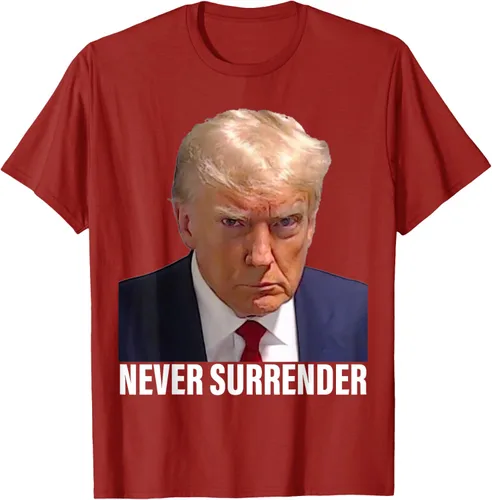 Vista 48 de Camiseta Pro Trump Mugshot Never Surrender para hombre y mujer, Negro