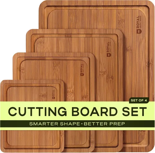 Vista 19 de ROYAL CRAFT WOOD Tabla de cortar de madera, tablas de cortar de bambú con ranura para jugo, tabla de cortar de cocina para carne, queso y verduras