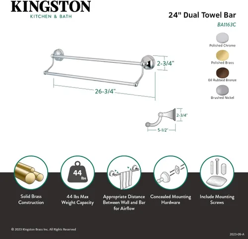 Vista 3 de Kingston Brass BA1163SN - Toallero doble vintage, 24 pulgadas, níquel cepillado