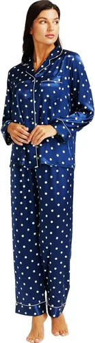 Vista 3 de Lonxu Conjunto de pijama de satén para mujer, con botones, largo XS-3XL