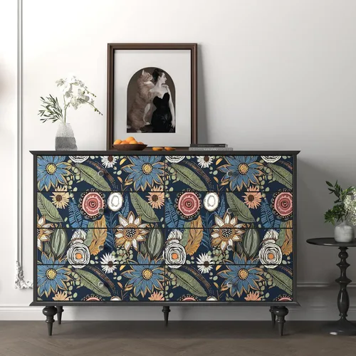 Vista 3 de Papel tapiz bohemio para despegar y pegar, papel de contacto floral vintage oscuro, papel de pared retro de flores botánicas autoadhesivo