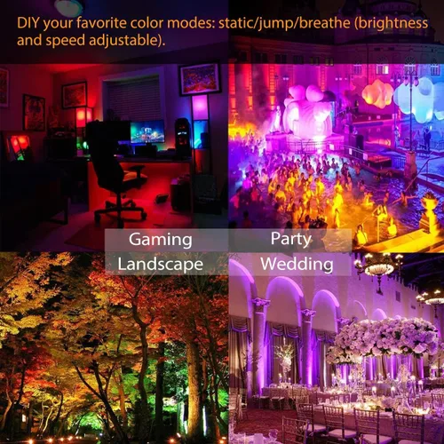 Vista 3 de Luz de inundación LED para exteriores de 25 W, equivalente a 2500 W, 2500 LM, luces RGB que cambian de color por App Control, escenas de bricolaje