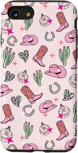 Vista 18 de Cowboy Hat & Boot & Disco Ball Pattern Pink Cowgirl Case for iPhone 17