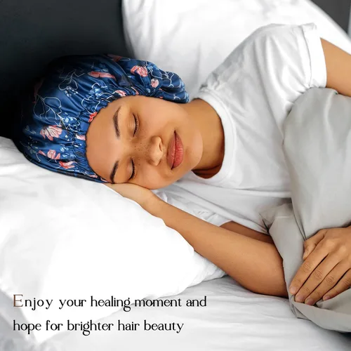 Vista 4 de YANIBEST Gorro de satén de doble capa de seda ajustable para el pelo para dormir para mujeres, cabello natural rizado para mamá