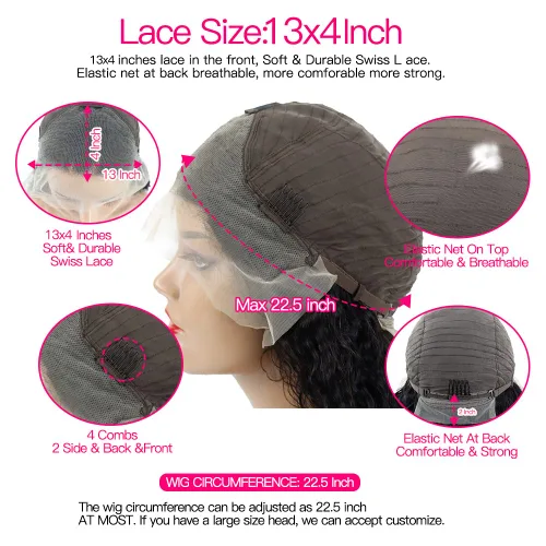 Vista 8 de Pelucas de encaje frontal burdeos para mujeres negras de 24 pulgadas 99J, ondas profundas, 13x4, encaje frontal transparente, sin pegamento, textura