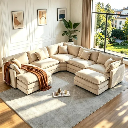 Vista 31 de Sofá modular modular con otomano: sofá moderno en forma de L de 76.7 pulgadas, cómodo sofá biplaza, sofá de 3 plazas de felpilla con almohada