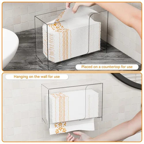 Vista 2 de Dispensador de toallas de papel multiuso acrílico Cq y caja para baño, hogar, sobremesa o montaje en pared, soporte de toallas de papel transparente