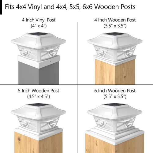 Vista 4 de Davinci Lighting Renaissance Luces Solares para Tapas de Postes Exteriores - Incluye Bases para Postes 4x4 5x5 6x6 - Luz LED Brillante - Blanco