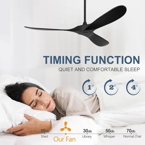 Vista 4 de Ventiladores de techo ABZ sin luces - Ventiladores de techo modernos de 52 pulgadas sin luces con control remoto, ventiladores de techo de 3 aspas
