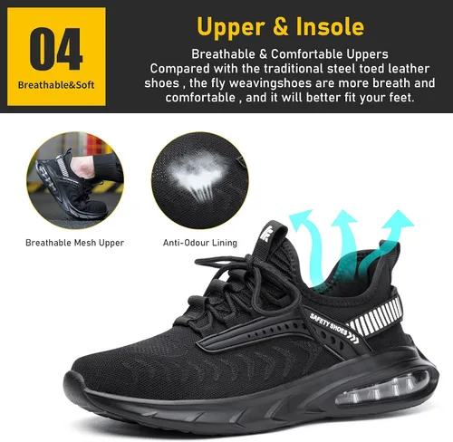 Vista 5 de Zapatos de punta de acero para hombres y mujeres, ligeras, con amortiguación de aire, antideslizantes, botas de trabajo de seguridad, zapatos