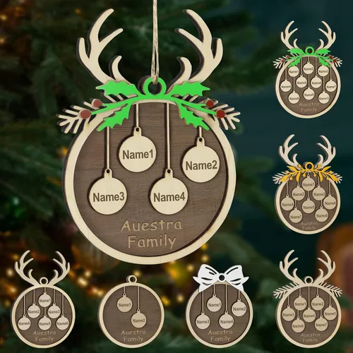 Vista 23 de Adornos de Navidad personalizados, familia de 1 nombre, adornos de Navidad de madera personalizados, decoración personalizada, decoración de árbol