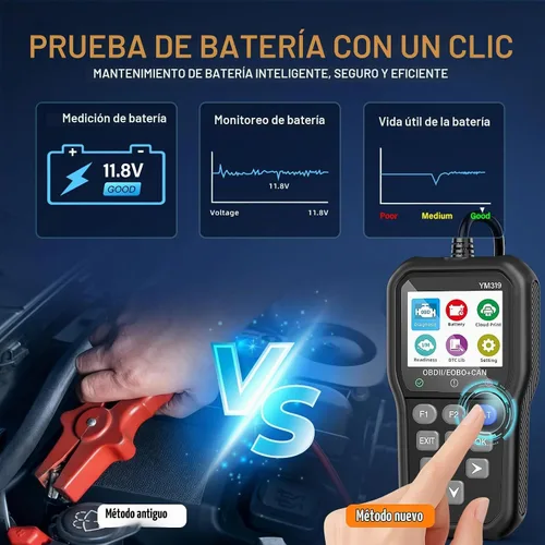 Vista 3 de BluSon YM319 - Escáner OBD2, herramienta de diagnóstico con probador de batería, lector de código de falla del motor con datos en vivo, impresión