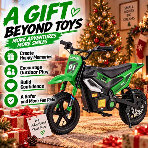 Vista 8 de Garvee Bicicleta de cross eléctrica de 24 V para niños de 5 +, 12 MPH Greena