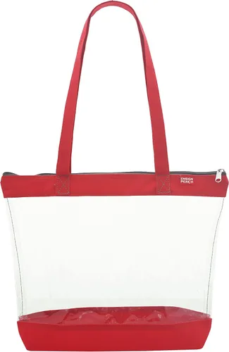 Vista 4 de Bolsa transparente para colgar en el hombro con cierre zipper. Azul