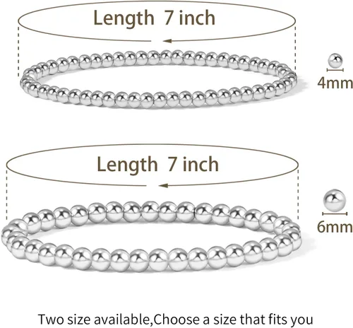 Vista 2 de Pulsera para mujer con cuentas chapadas en oro de 14 quilates, pulsera elástica de cuentas redondas
