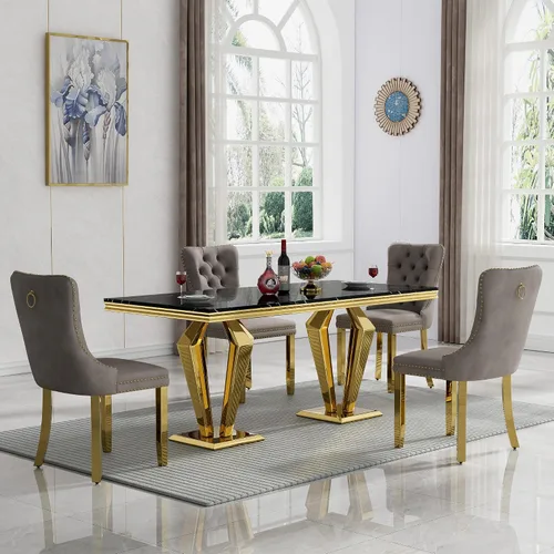 Vista 83 de Juego de mesa de comedor de mármol sintético, 7 piezas, juego de mesa de cocina y comedor para 6, mesa de comedor rectangular blanca de 70 pulgadas