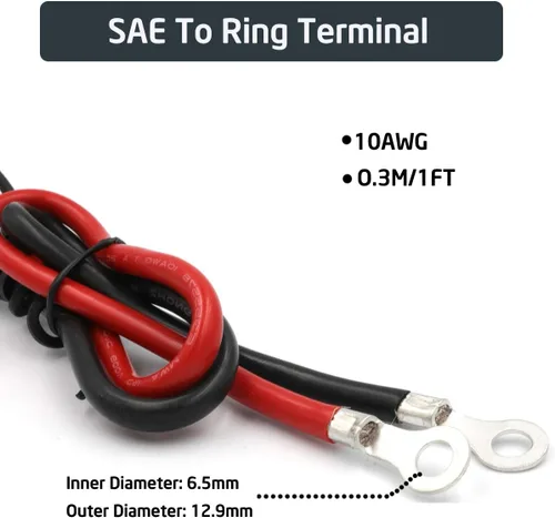 Vista 2 de iMESTOU Arnés de terminal SAE a anillo tórico de 10 AWG, enchufe de desconexión rápida de 2 pines, cable de extensión de arnés de terminal de ojal