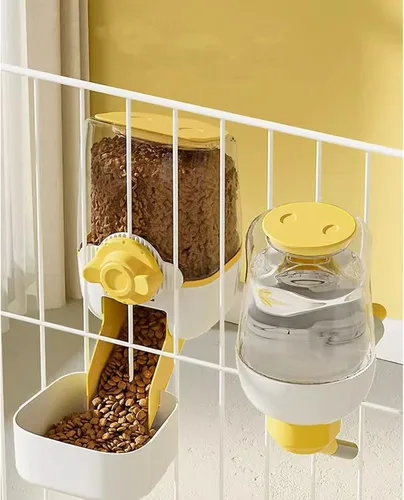 Vista 6 de Comederos automáticos colgantes para perros y gatos, comedero automático para conejos sin goteo, juego de cuencos de alimentación de jaula