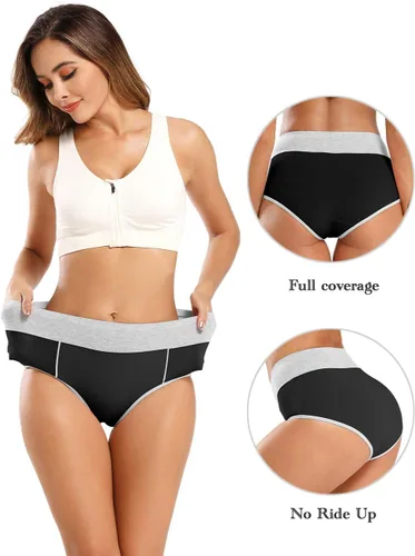 Vista 3 de POKARLA - Ropa interior de algodón y con cintura alta para mujer, es suave, es transpirable, son calzones elásticos, con talla regular