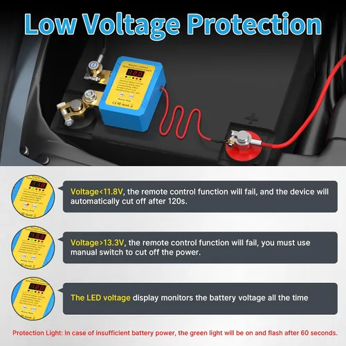 Vista 5 de Joinfworld Interruptor de apagado para coche 12 V 240 A Interruptor de desconexión de batería remoto con pantalla de voltaje LED, interruptor