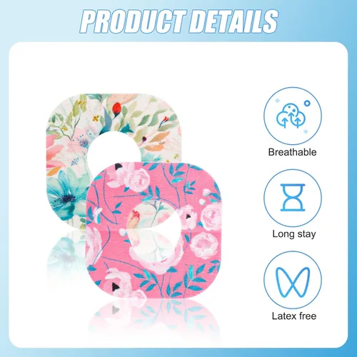 Vista 4 de 25 piezas de cubiertas de sensor para Dexcom G7, parches impermeables con patrón de flores, cinta adhesiva, sensor protector de sensor sobre