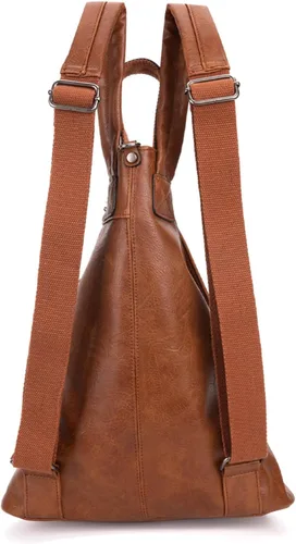 Vista 6 de Montana West Mochila para mujer, de cuero lavado suave, con cordón, casual, para viajes, grandes mochilas, **Mochila antirrobo marrón, Mochilas