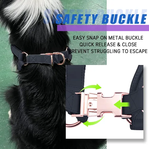 Vista 3 de Arnés de Cuero Suave Sin Tirones para Perro - Arnés Ajustable de Paso para Perro con Hebilla de Metal Resistente de Oro Rosa, Chalecos Halter