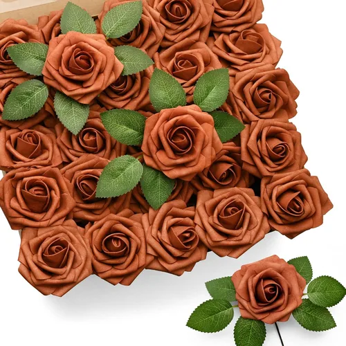 Vista 10 de Mocoosy - 50 rosas artificiales, rosas artificiales para decoración de Halloween, rosas de espuma de tacto real a granel con tallo gótico, ramo
