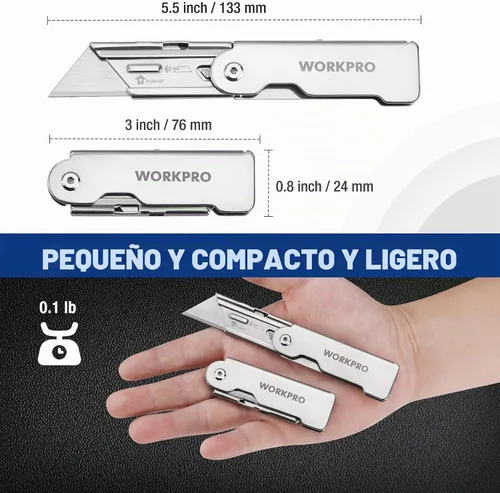 Vista 4 de WORKPRO Juego de cuchillos de bolsillo plegables de cambio rápido de 3 piezas con clip para cinturón