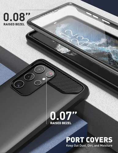 Vista 5 de Clayco Xenon Series - Funda para Samsung Galaxy S22 Ultra (6.8 pulgadas) 5G 360 grados, funda protectora robusta con protector de pantalla Negro