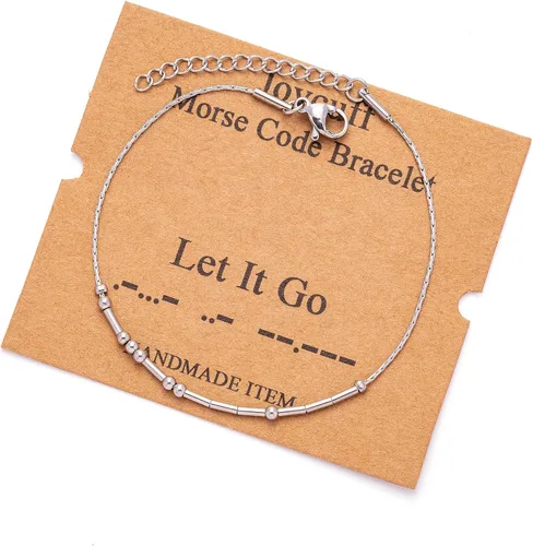 Vista 69 de JoycuFF Pulseras inspiradoras de código morse para mujeres, cuentas de plata, joyería con mantra de motivación, regalos para ella