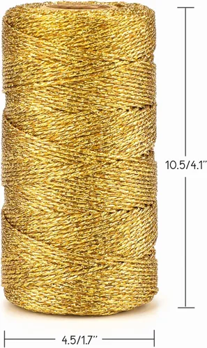 Vista 5 de jijAcraft cuerda de oro de 328 pies - hilo de oro metálico de 1.5 mm para envolver regalos sin estiramiento - cordón brillante dorado para envolver