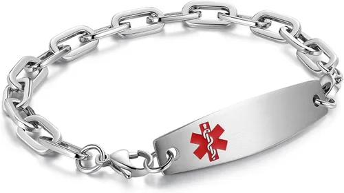 Vista 159 de Brazaletes de alerta médica ajustables de 7.5" a 9" para mujer/hombre, de acero inoxidable, intercambiables Cadena de bloque