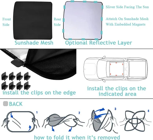 Vista 6 de BestEvMod Parasol plegable para techo Rivian R1T de 2 capas, cubiertas reflectantes para techo corredizo bloquea el deslumbramiento, rayos UV