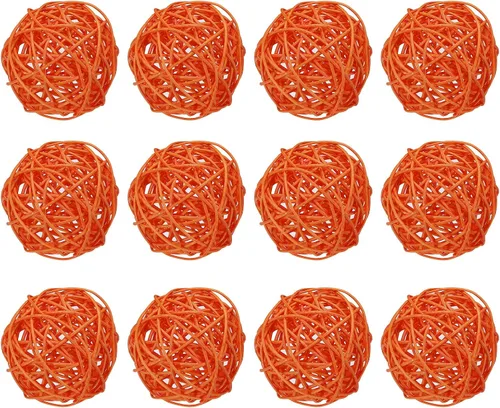 Vista 7 de MECCANIXITY 12 bolas decorativas de mimbre de ratán de 2.8 pulgadas para rellenos de jarrones, bodas, jardines, fiestas de pasillo, color negro