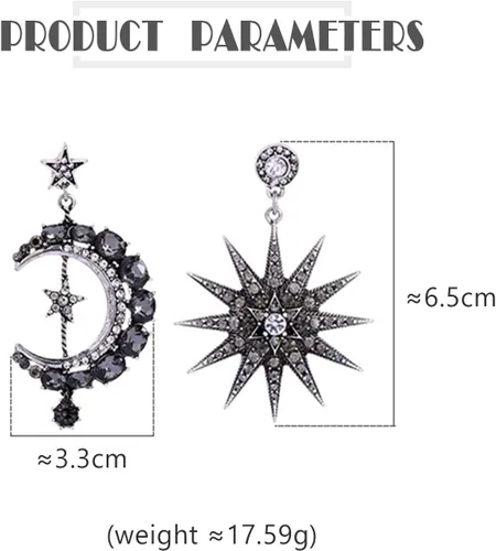 Vista 2 de MINIDUO aretes de luna y estrella para niñas, joyas, a la moda, aretes colgantes, para mujer, aleación, Negro